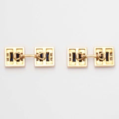 Art Déco 1930s 18ct Gold Double Cufflinks with Diamonds and Blue Stones