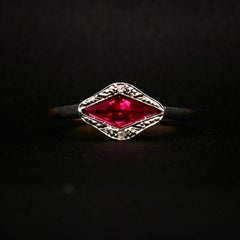 Art Deco 1930s 18K White and Yellow Gold Ruby and Diamond Geometric Ring