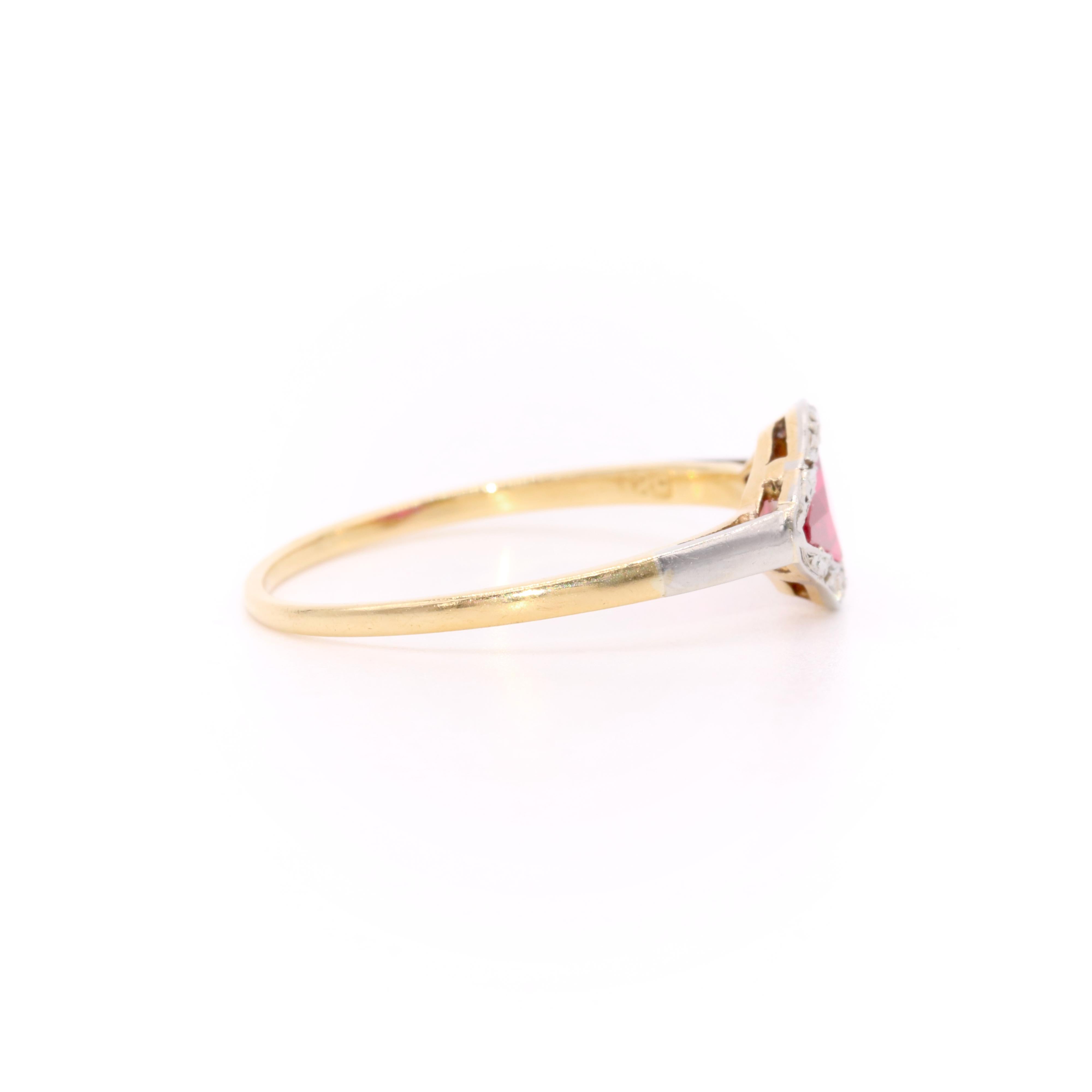 Women's or Men's Art Deco 1930s 18K White and Yellow Gold Ruby and Diamond Geometric Ring For Sale