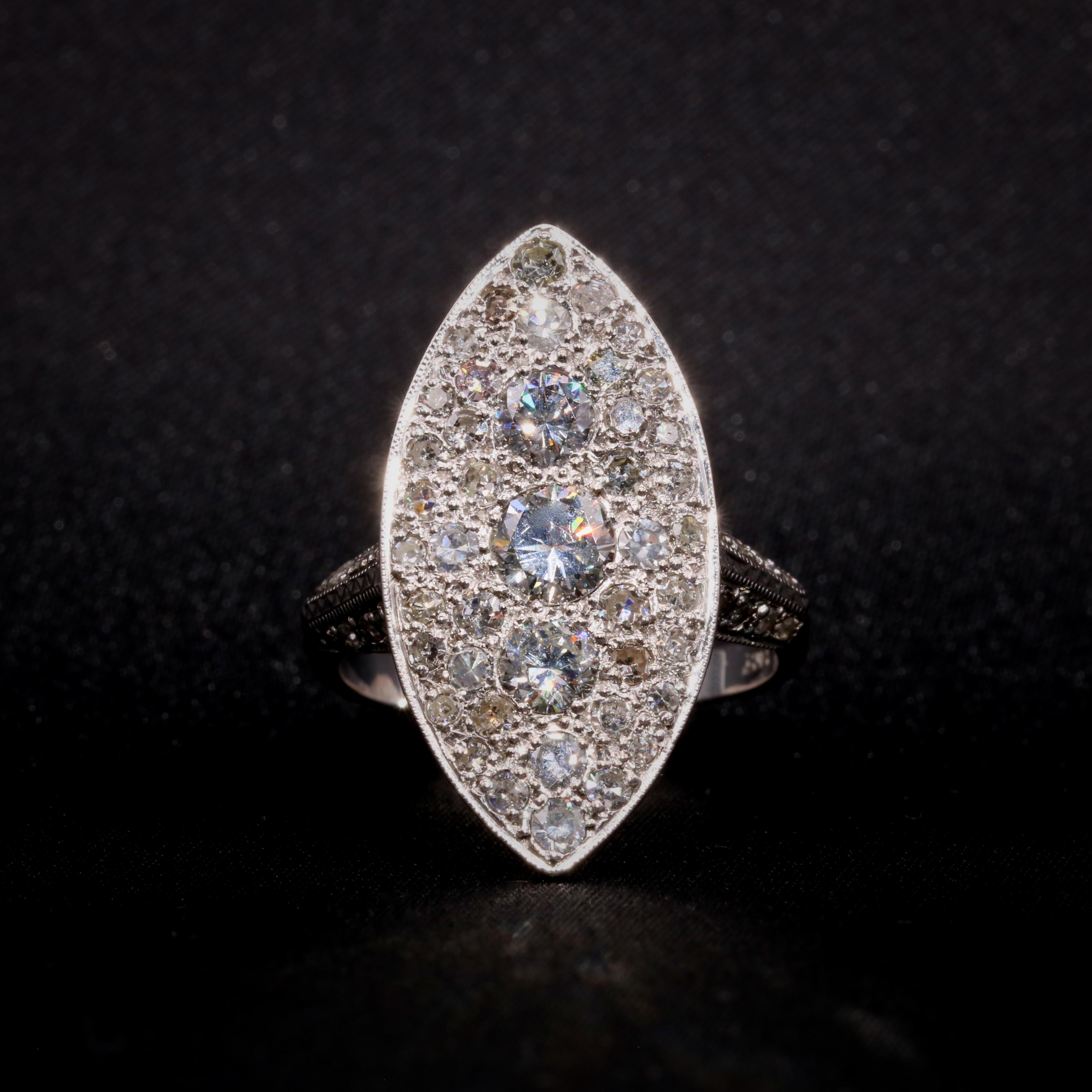 Art Deco 1930er Jahre Navette Panel-Ring, 18 Karat Weißgold 1,82 Karat Diamant (Art déco) im Angebot
