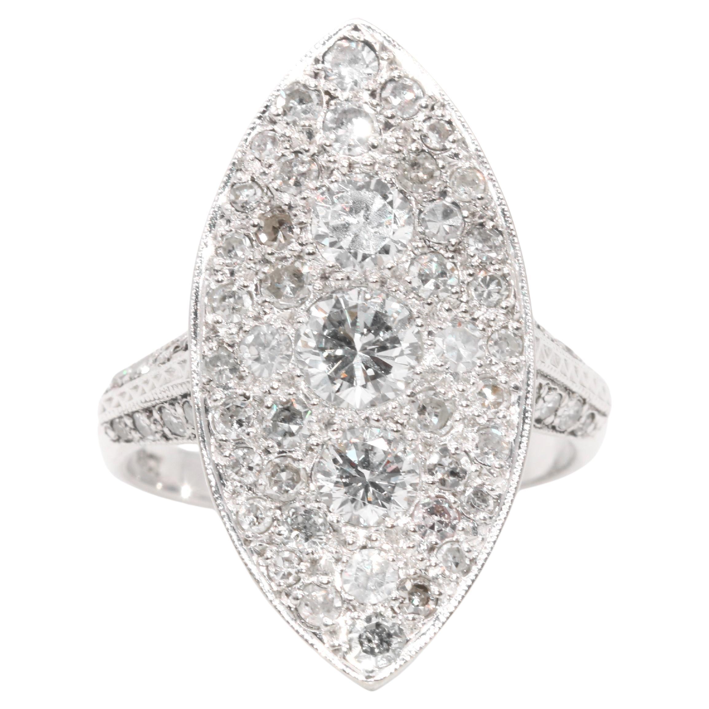 Art Deco 1930er Jahre Navette Panel-Ring, 18 Karat Weißgold 1,82 Karat Diamant