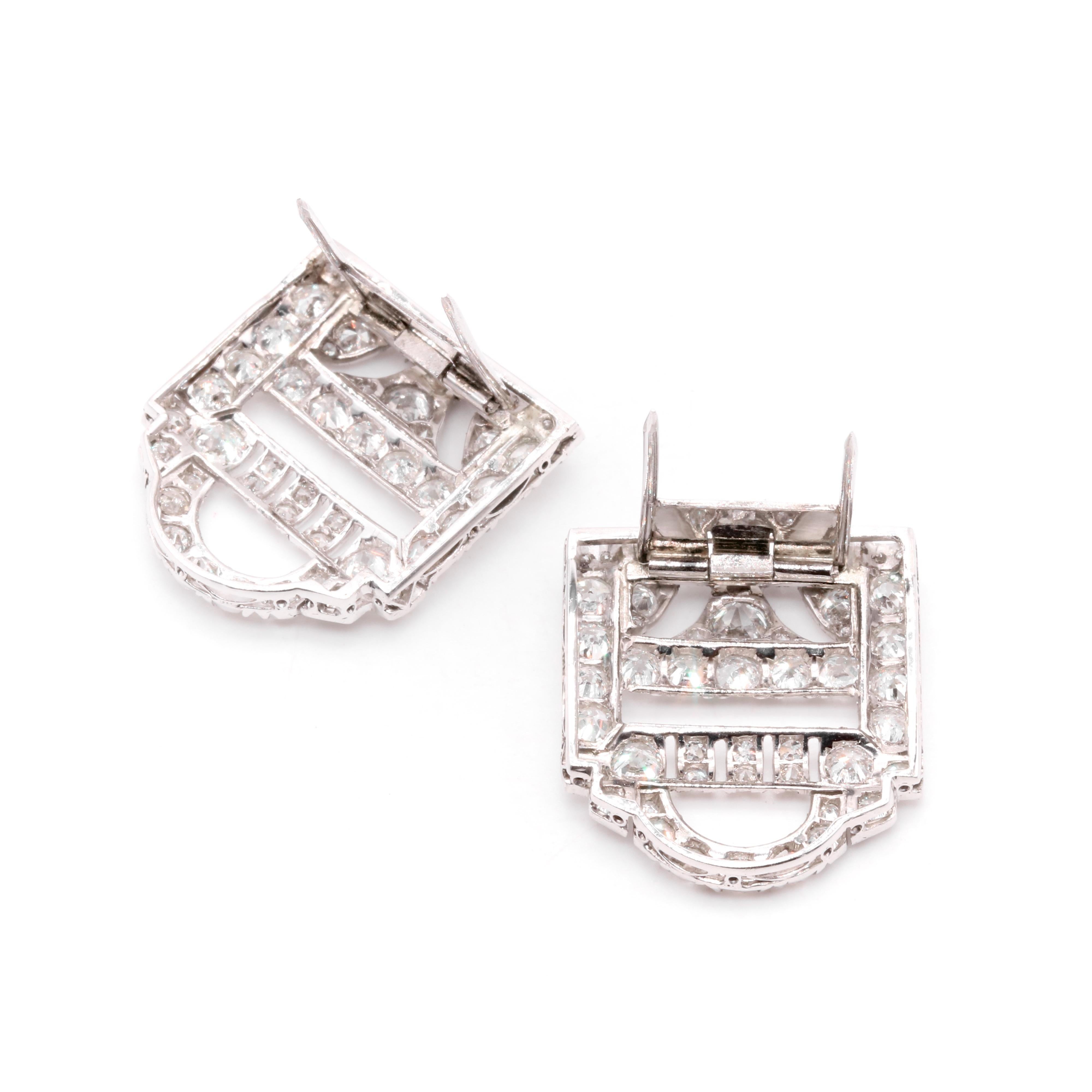 Art Deco 1930s 18K White Gold 7ctw Old Cut Diamond Dress Clips Brooches For Sale 6