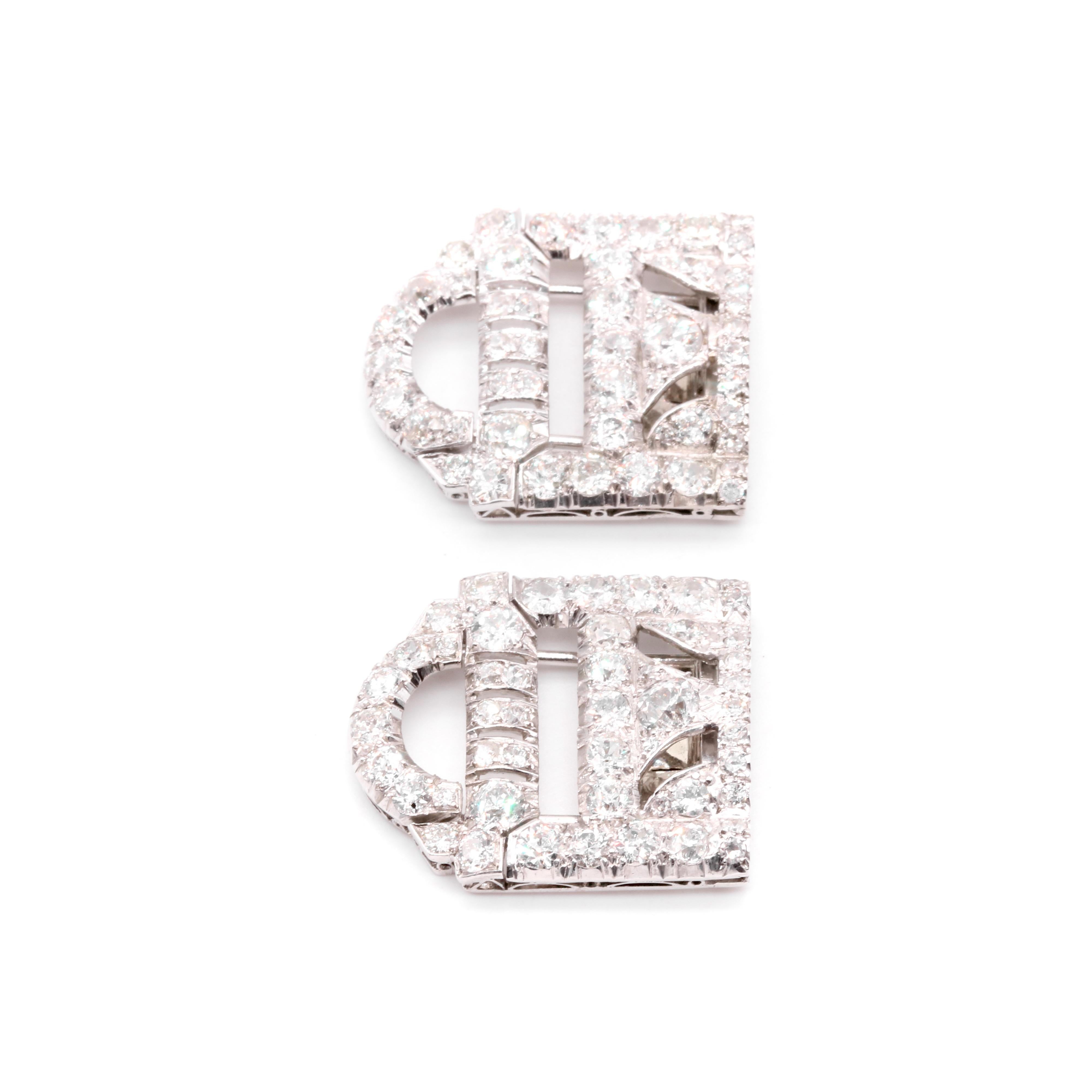 Art Deco 1930s 18K White Gold 7ctw Old Cut Diamond Dress Clips Brooches For Sale 3