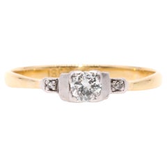 Art Deco 1930s 18K Yellow Gold and Platinum 0.18ctw Diamond Trilogy Ring