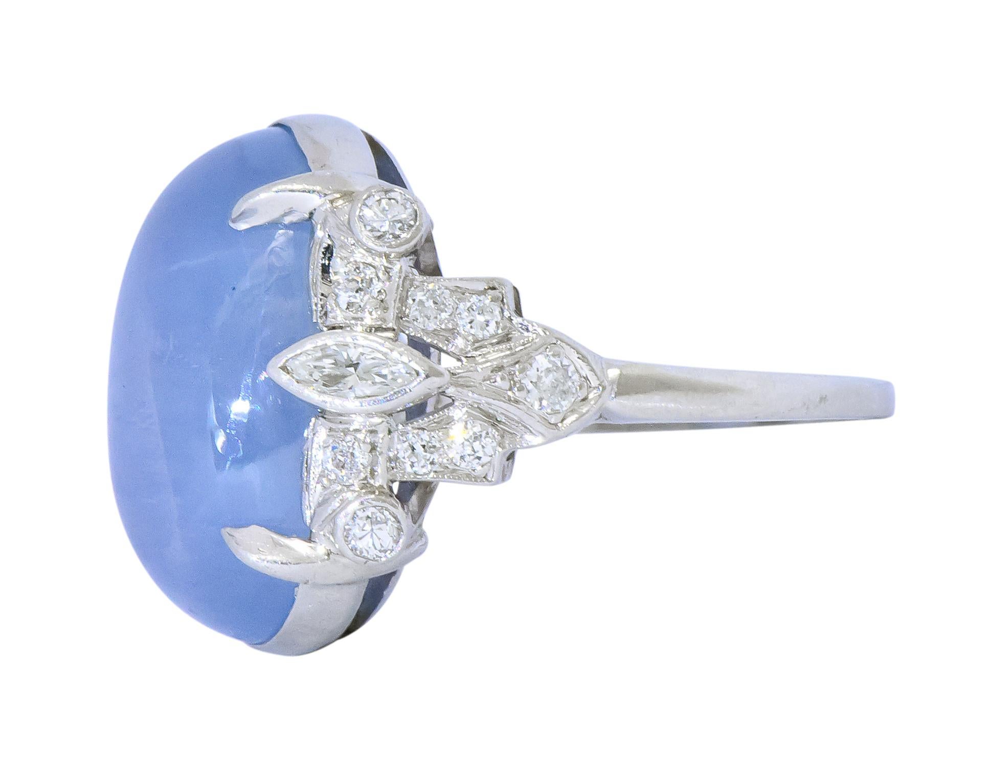 Women's or Men's Art Deco 22.90 Carats Star Sapphire Diamond Platinum Cocktail Ring