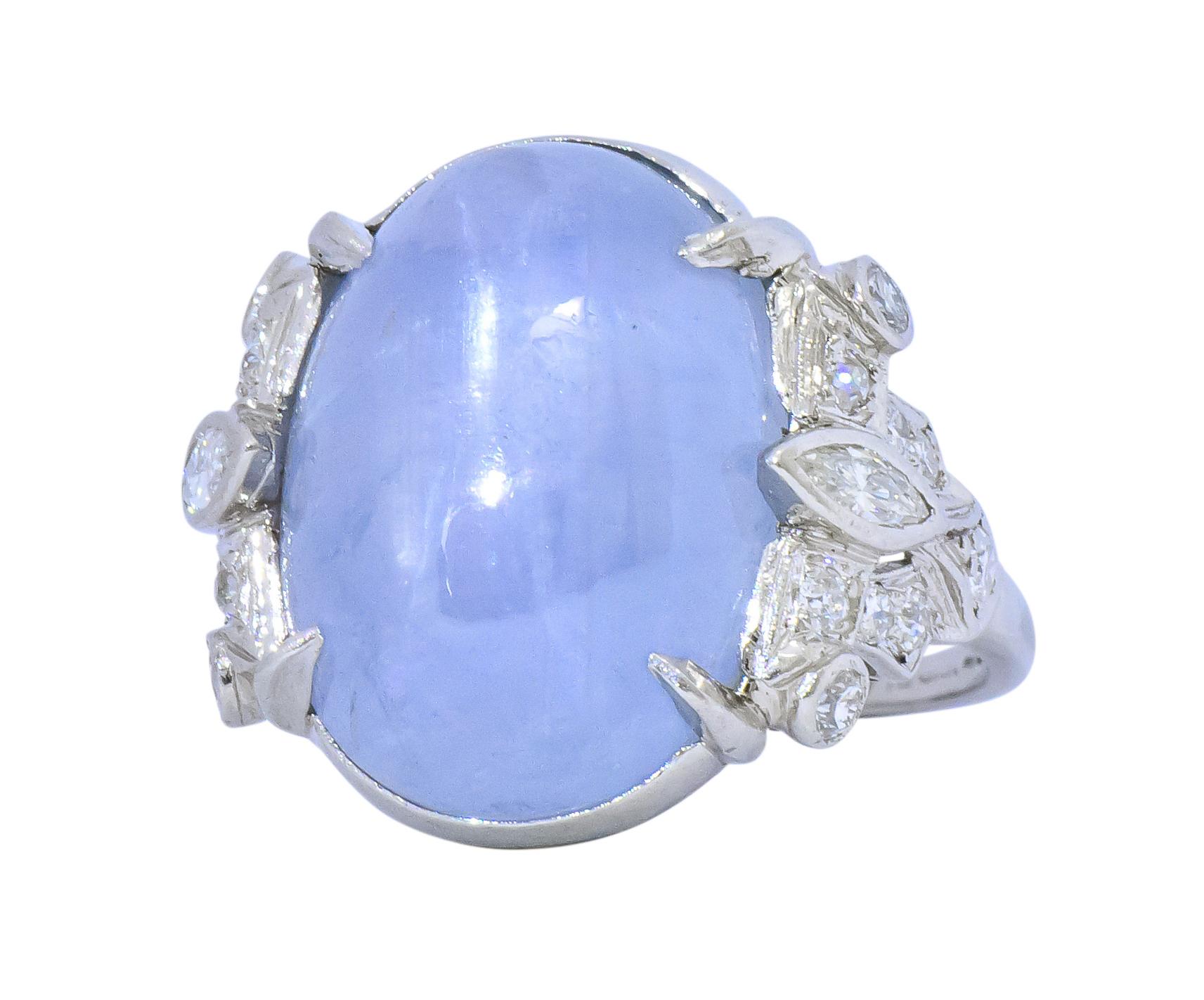 Art Deco 22.90 Carats Star Sapphire Diamond Platinum Cocktail Ring 1