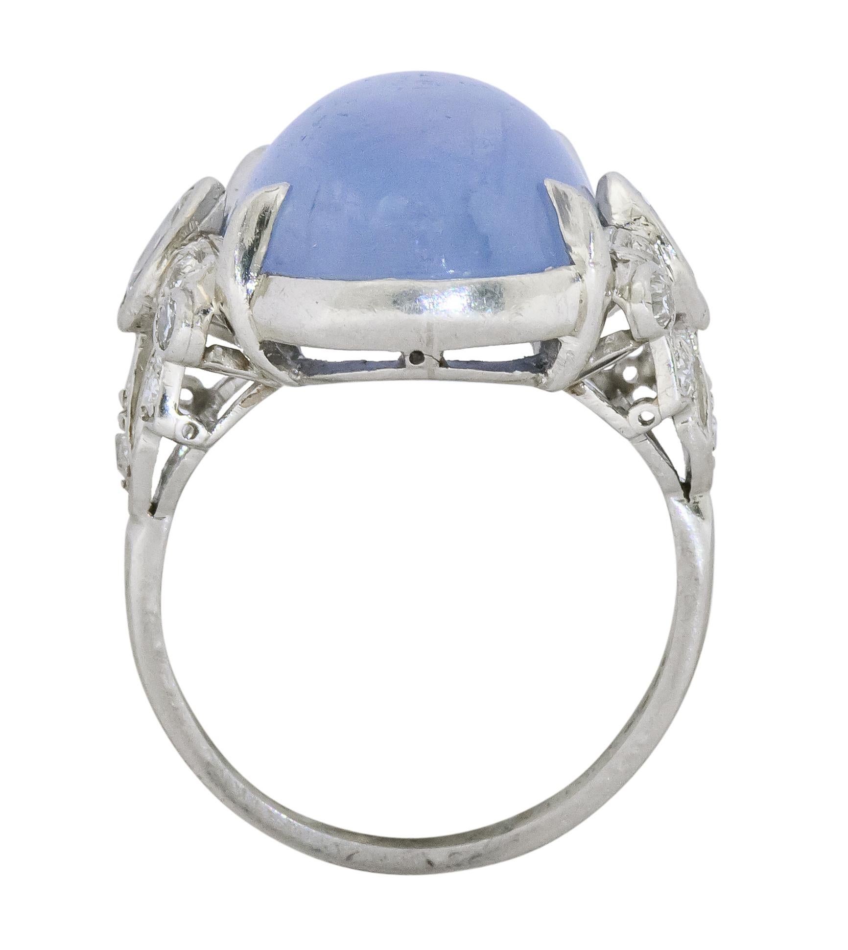 Art Deco 22.90 Carats Star Sapphire Diamond Platinum Cocktail Ring 2