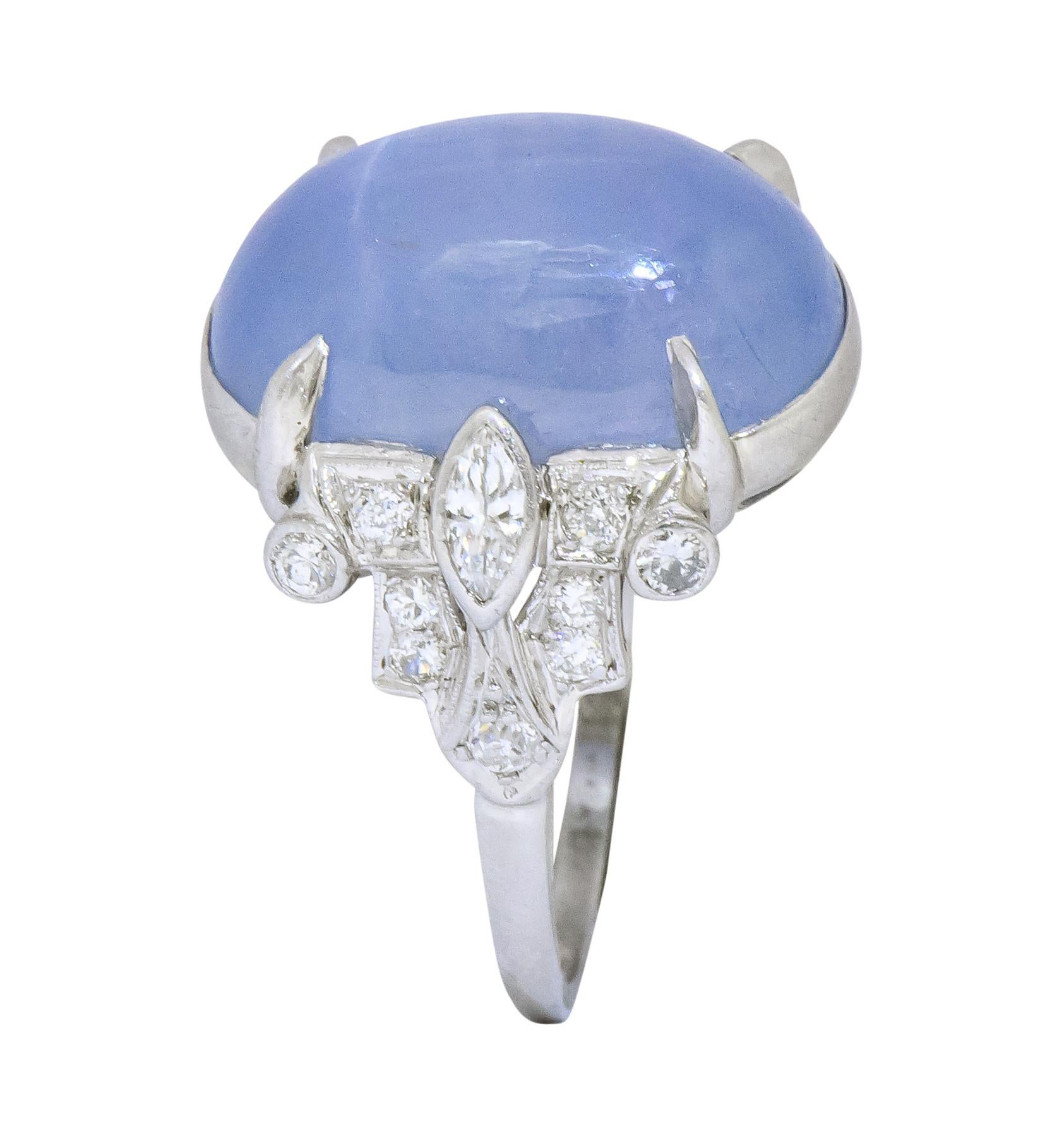 Art Deco 22.90 Carats Star Sapphire Diamond Platinum Cocktail Ring 3