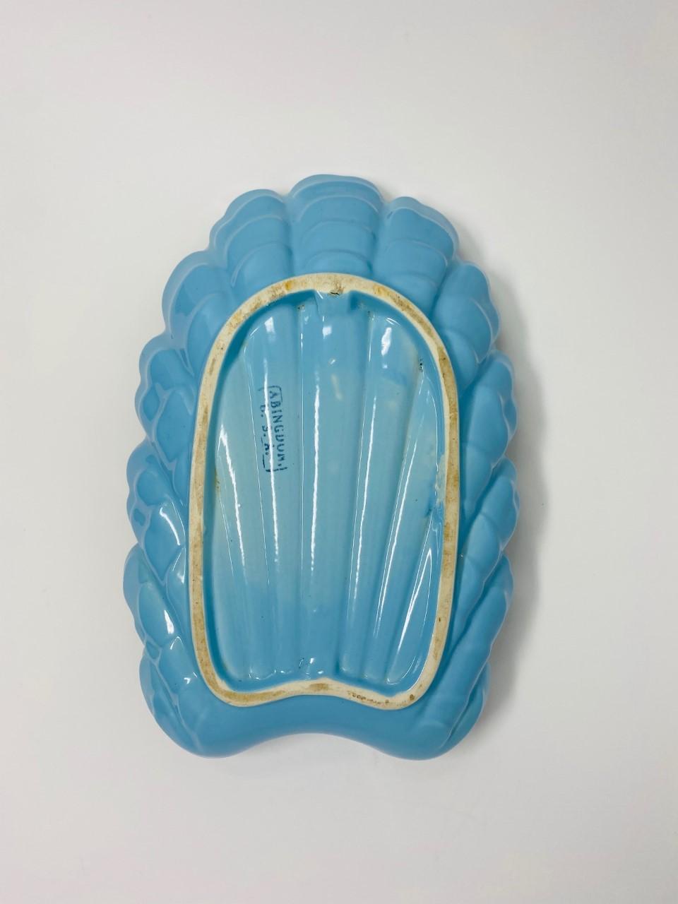 Art Deco 1930s Abingdon Ceramic Shell Tray Pastel Blue For Sale 3