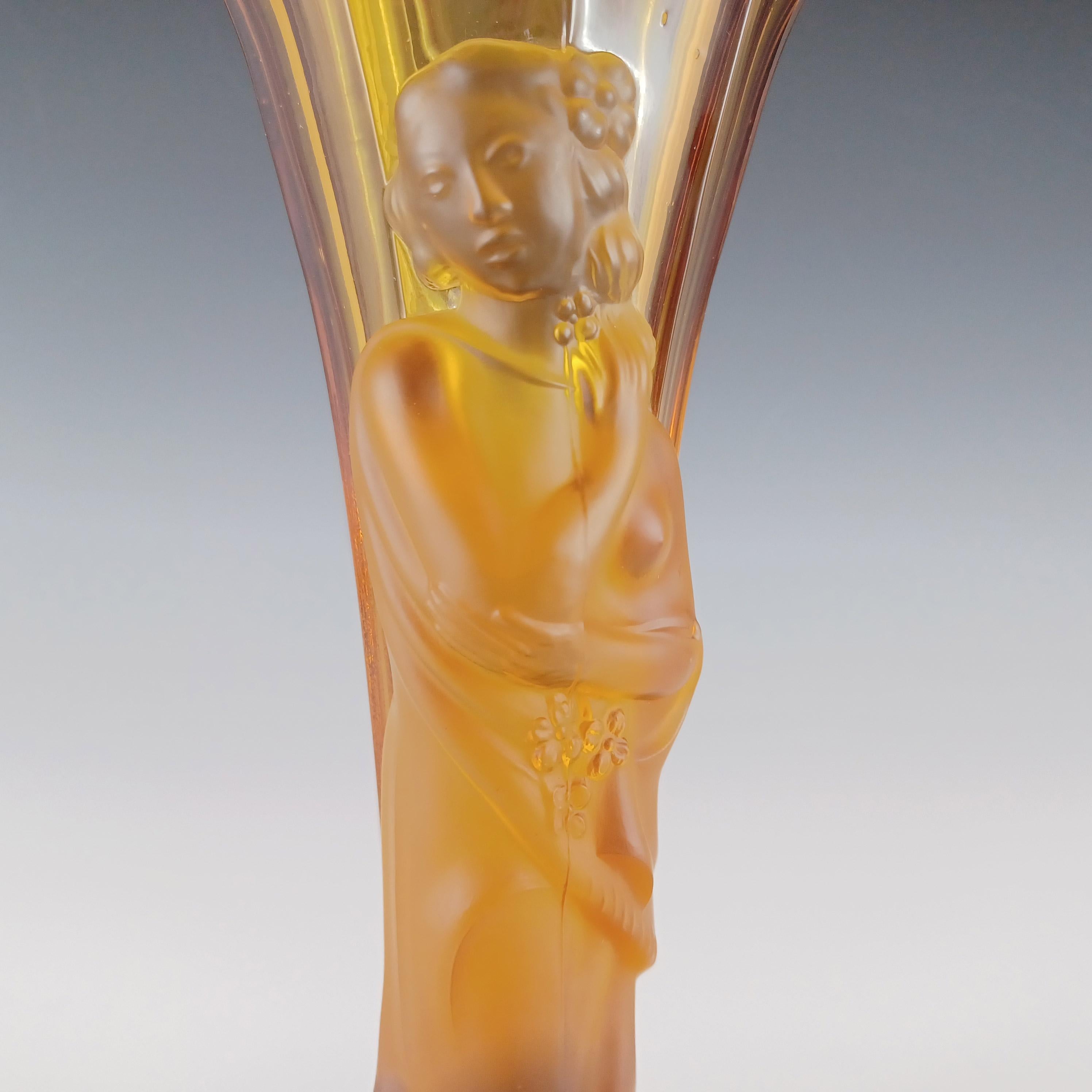 Ceco Vaso da donna orientale in vetro smerigliato ambrato Art Déco anni '30 in vendita
