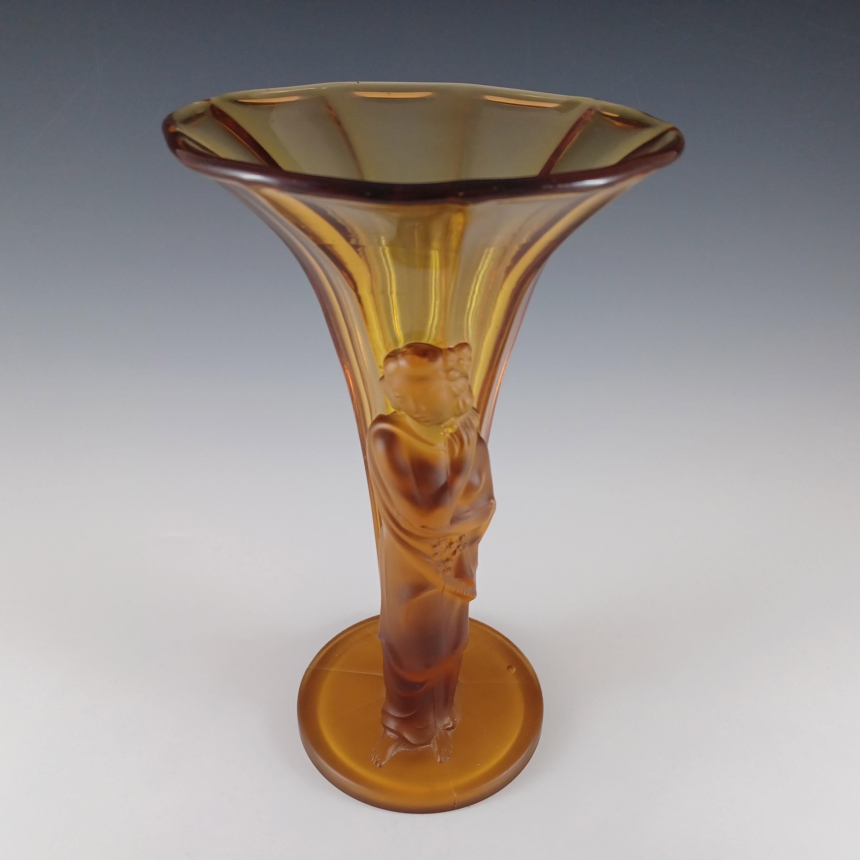 Pressato Vaso da donna orientale in vetro smerigliato ambrato Art Déco anni '30 in vendita