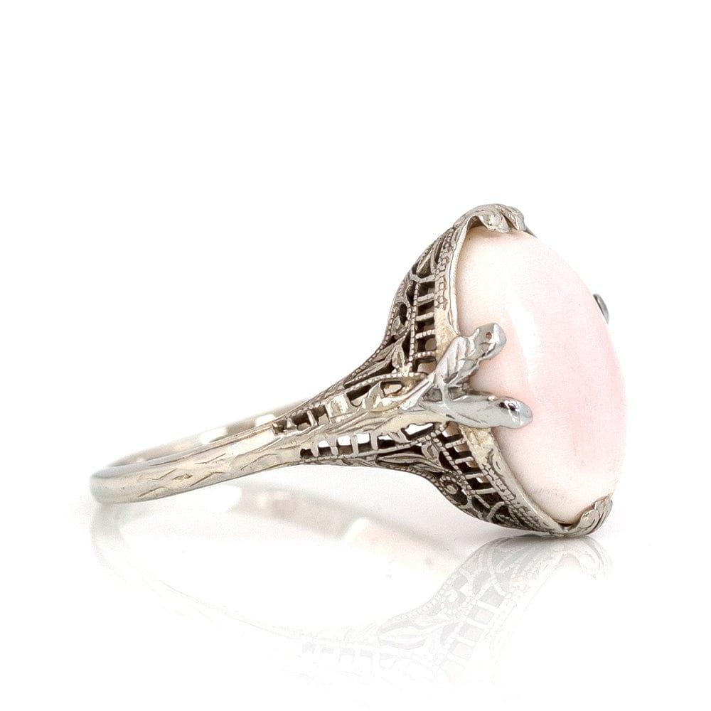 Women's Art Deco 1930s Angel Skin Coral 14 Carat White Gold Ring