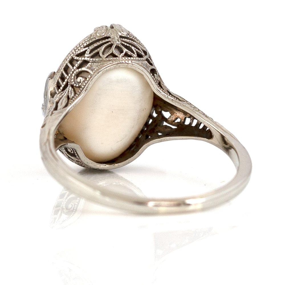 Art Deco 1930s Angel Skin Coral 14 Carat White Gold Ring 2