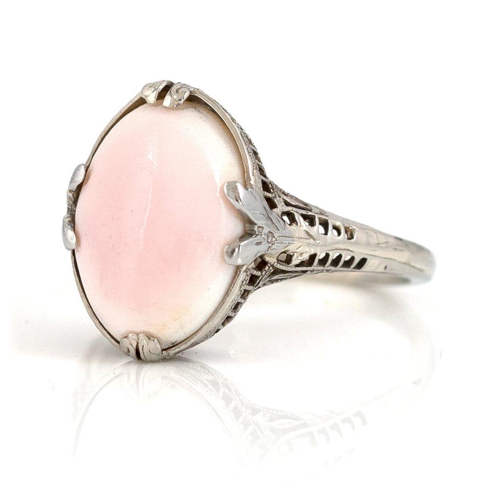 Art Deco 1930s Angel Skin Coral 14 Carat White Gold Ring 3