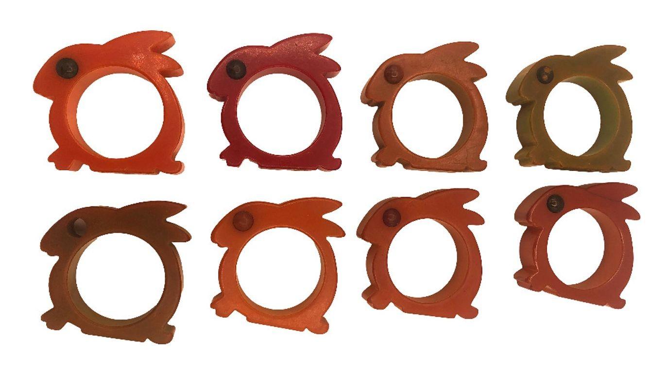 Unknown Art Deco 1930's Butterscotch Bakelite Rabbit Napkin Holders Set of 8 For Sale