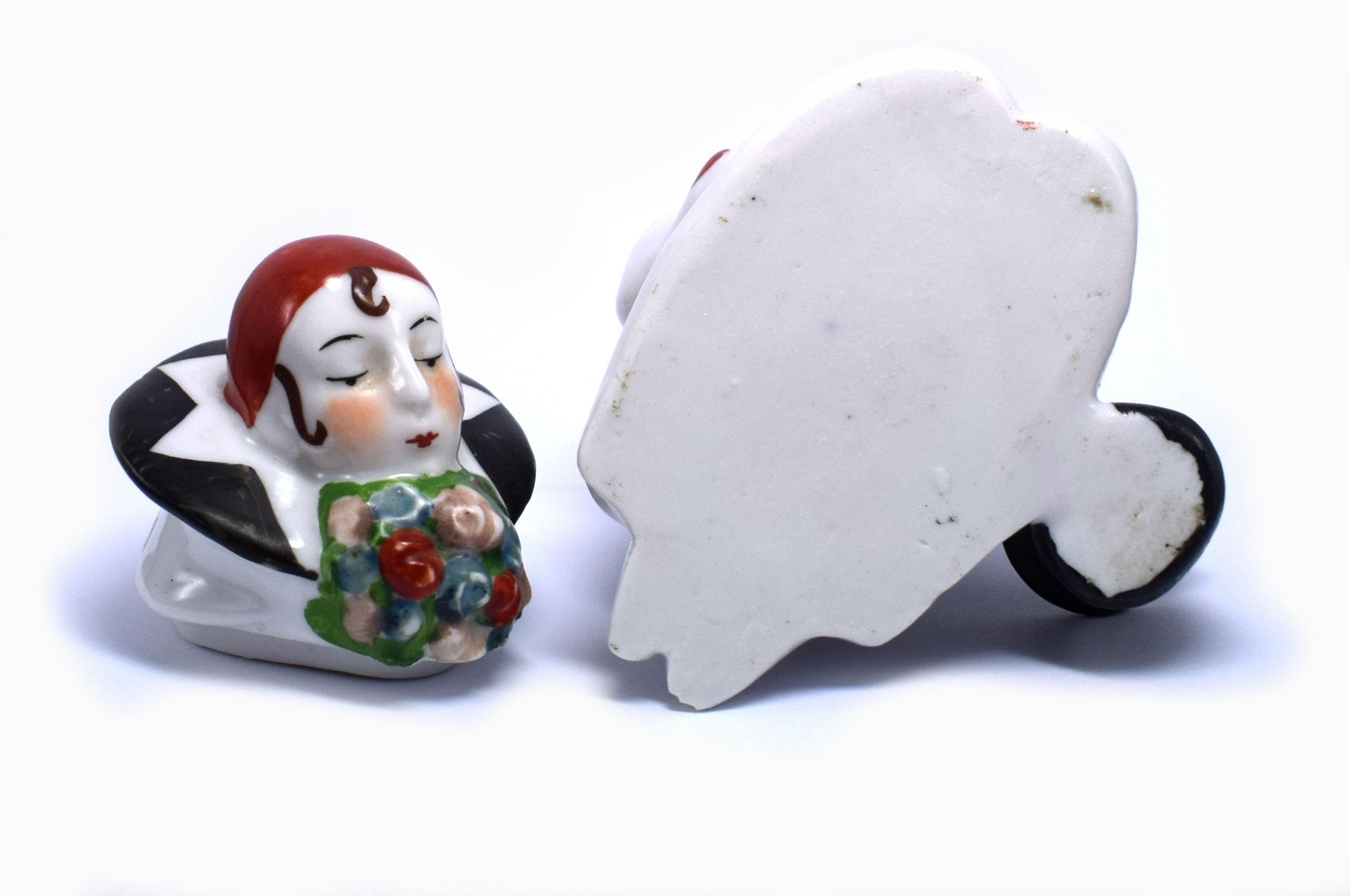 German Art Deco 1930s Beautiful Porcelain Pierrot Inkwell