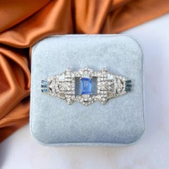 Art Deco 1930s Blue Glass and Paste Vintage Duette Clip Brooch