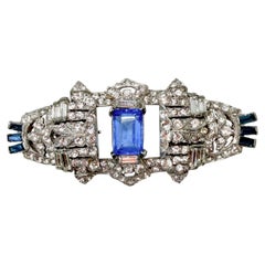 Art Deco 1930s Blue Glass and Paste Vintage Duette Clip Brooch