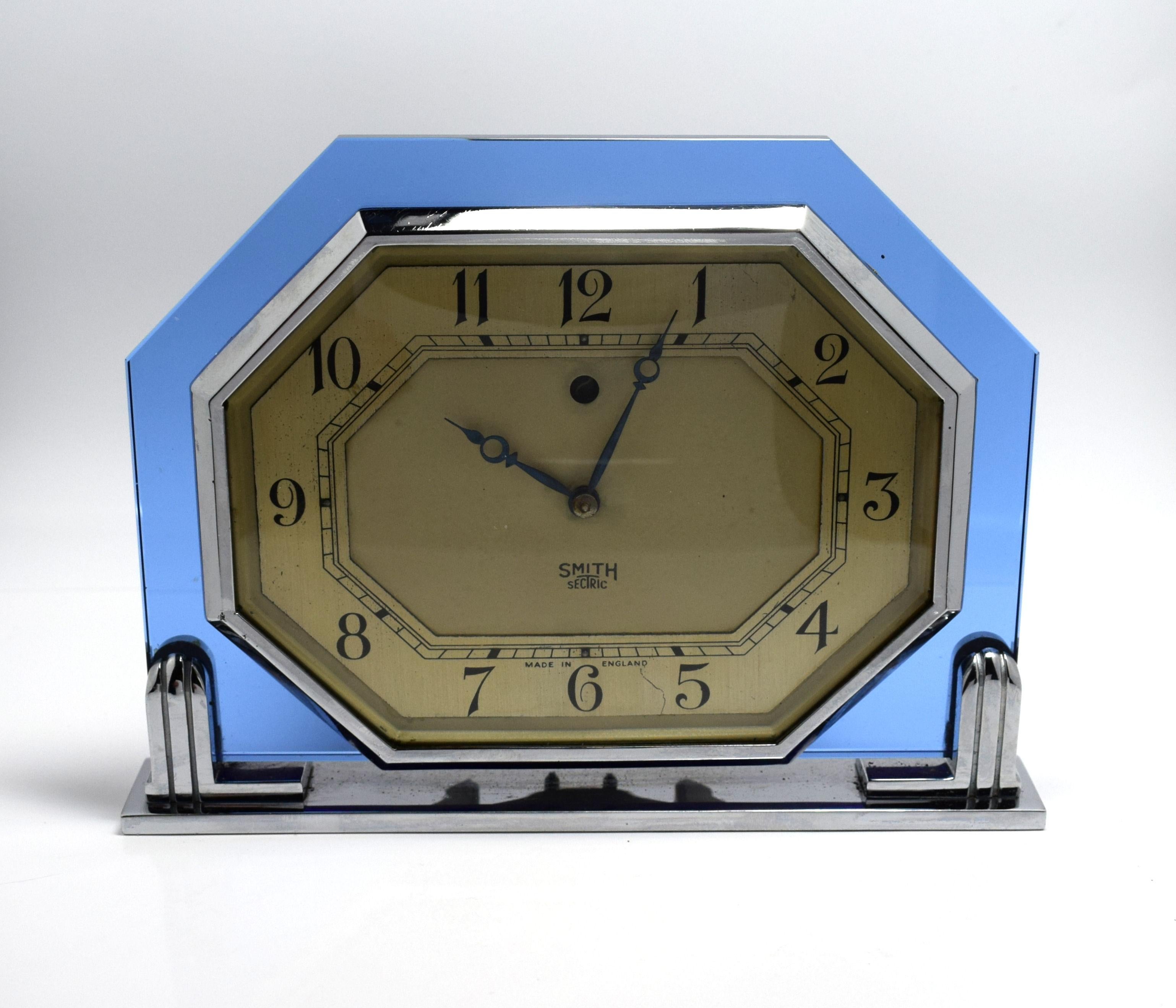 Art Deco 1930s Blue Glass Clock by Smiths 2