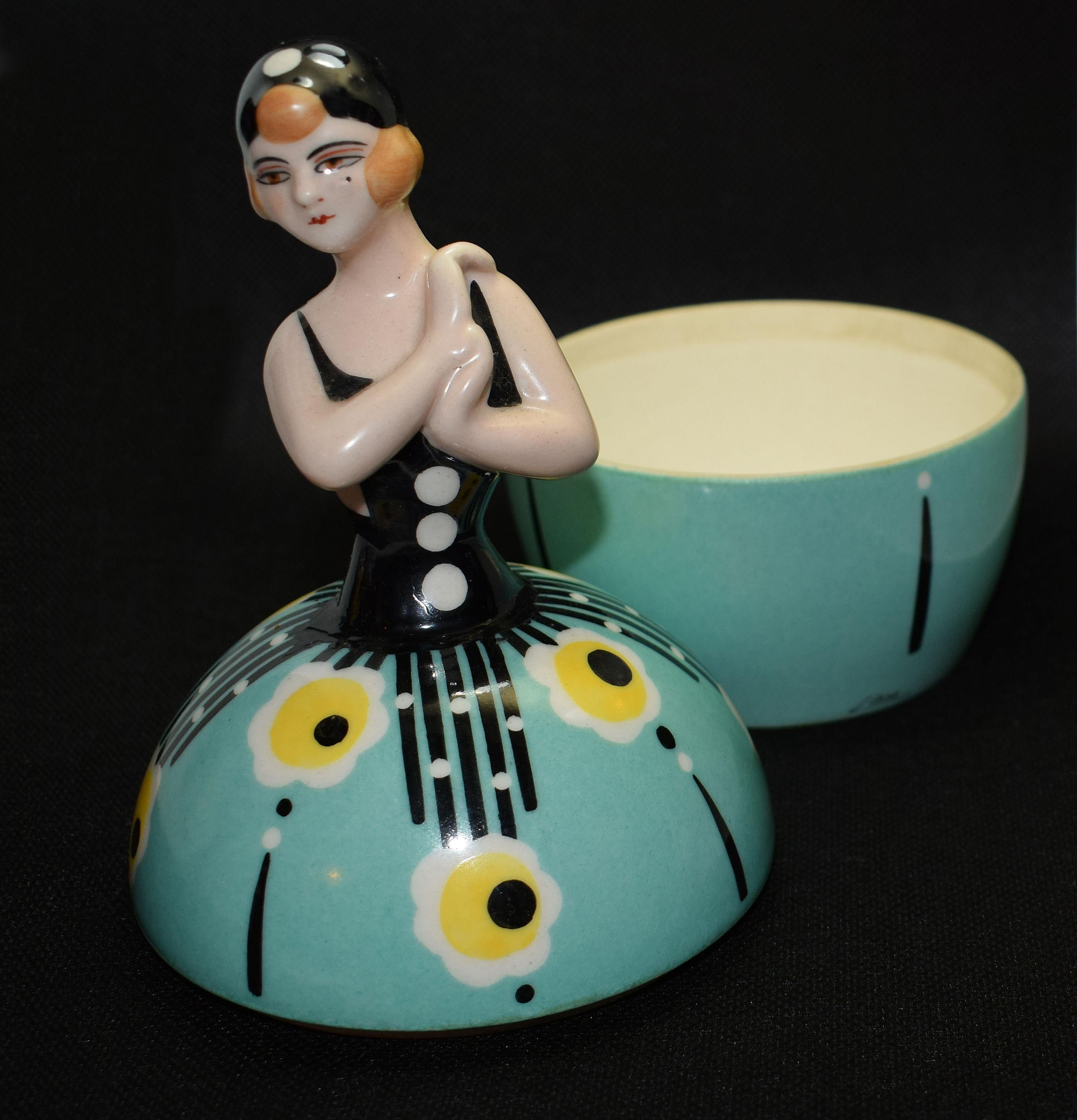 French Art Deco 1930s Ceramic Bonbonniere by Henri Delcourt France