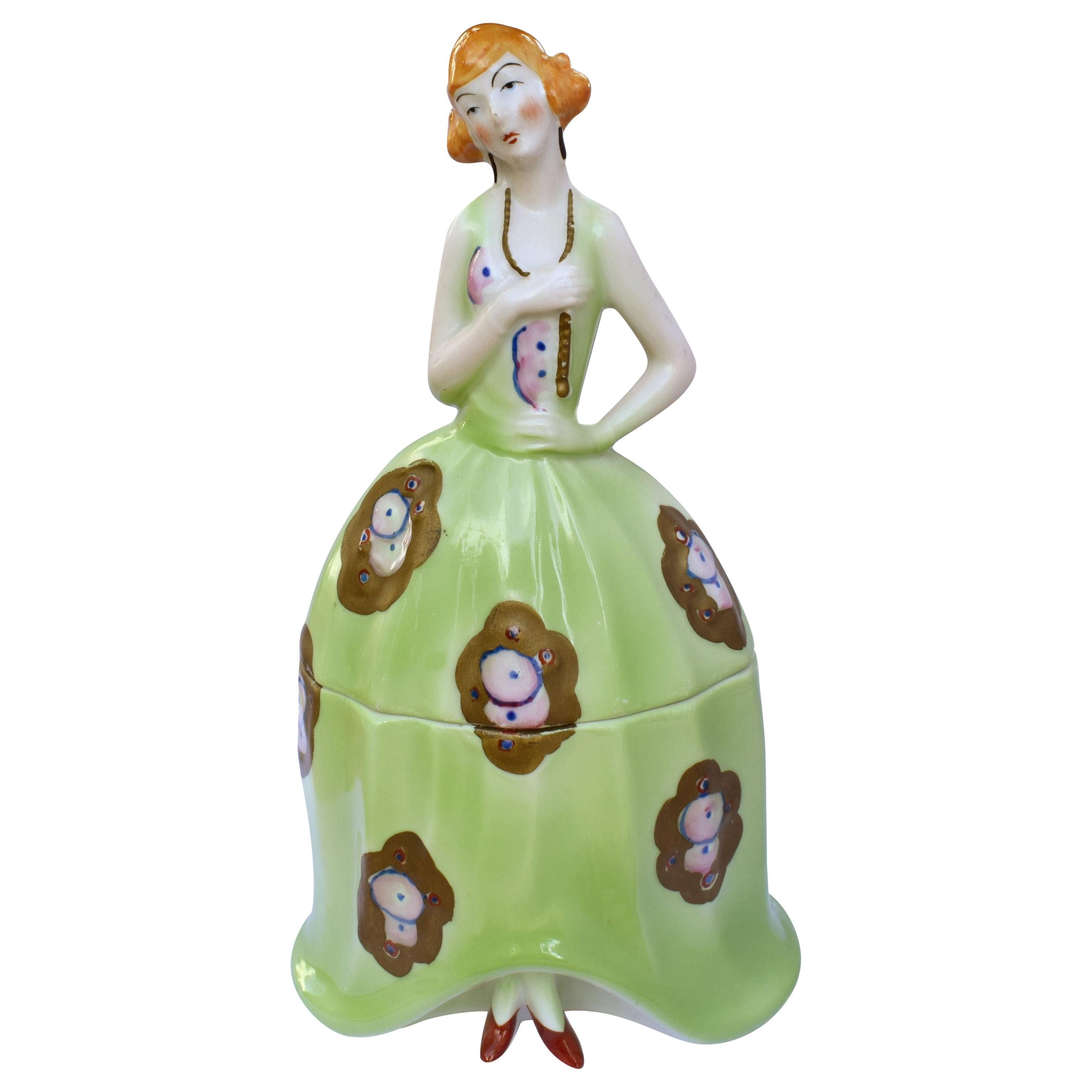 Art Deco 1930s Ceramic Bonbonniere, Half Doll, Powder Box, circa 1930 For Sale