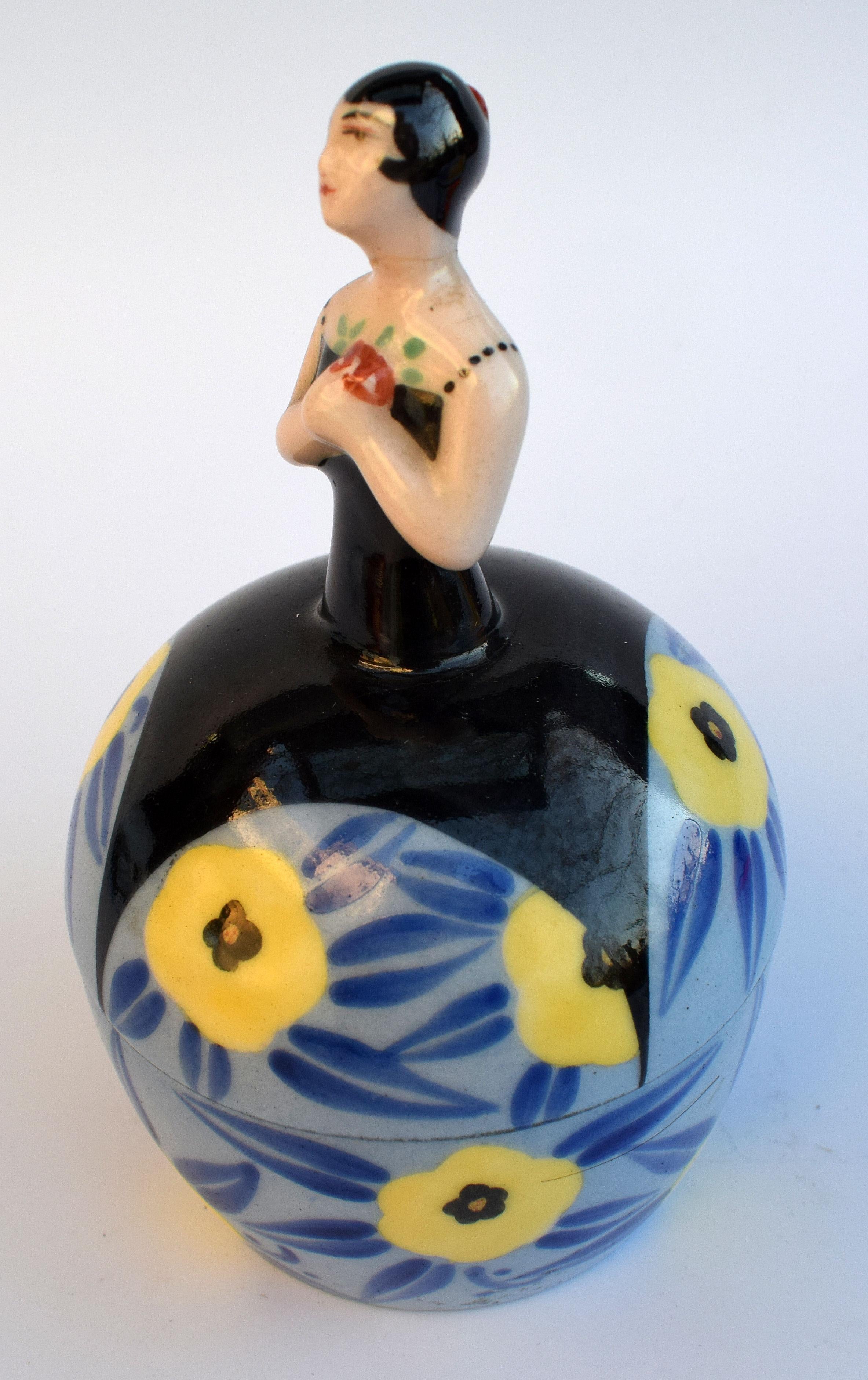 Art Deco 1930s Ceramic Powder Bowl by Llane, Boulogne For Sale 5