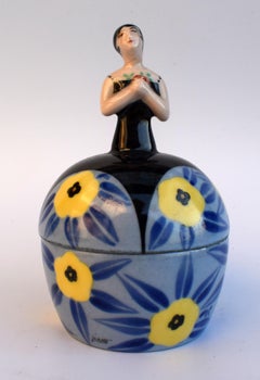 Art Deco 1930s Ceramic Powder Bowl by Llane, Boulogne