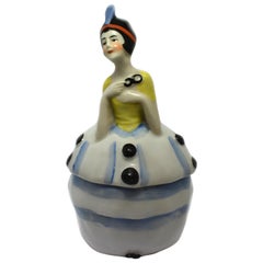 Vintage Art Deco 1930s Ceramic Powder Bowl Masked 'Going to the Ball'