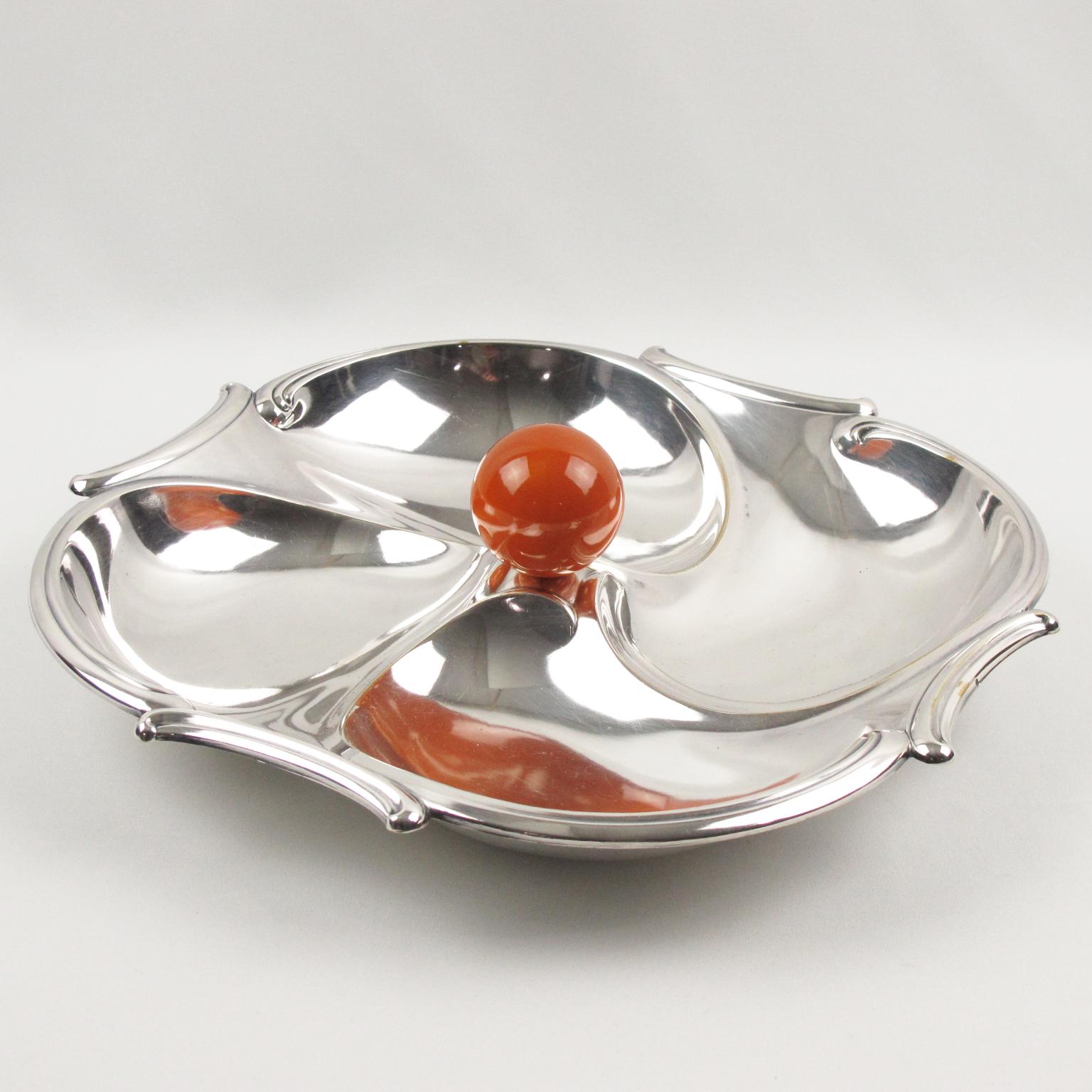French Art Deco Cocktail Silver Plate and Bakelite Barware Tray Set, 1930s