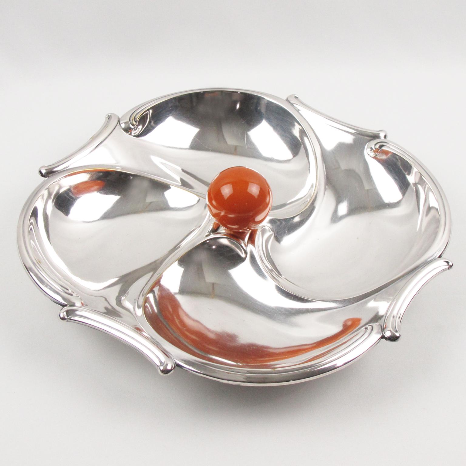 Art Deco Cocktail Silver Plate and Bakelite Barware Tray Set, 1930s 1