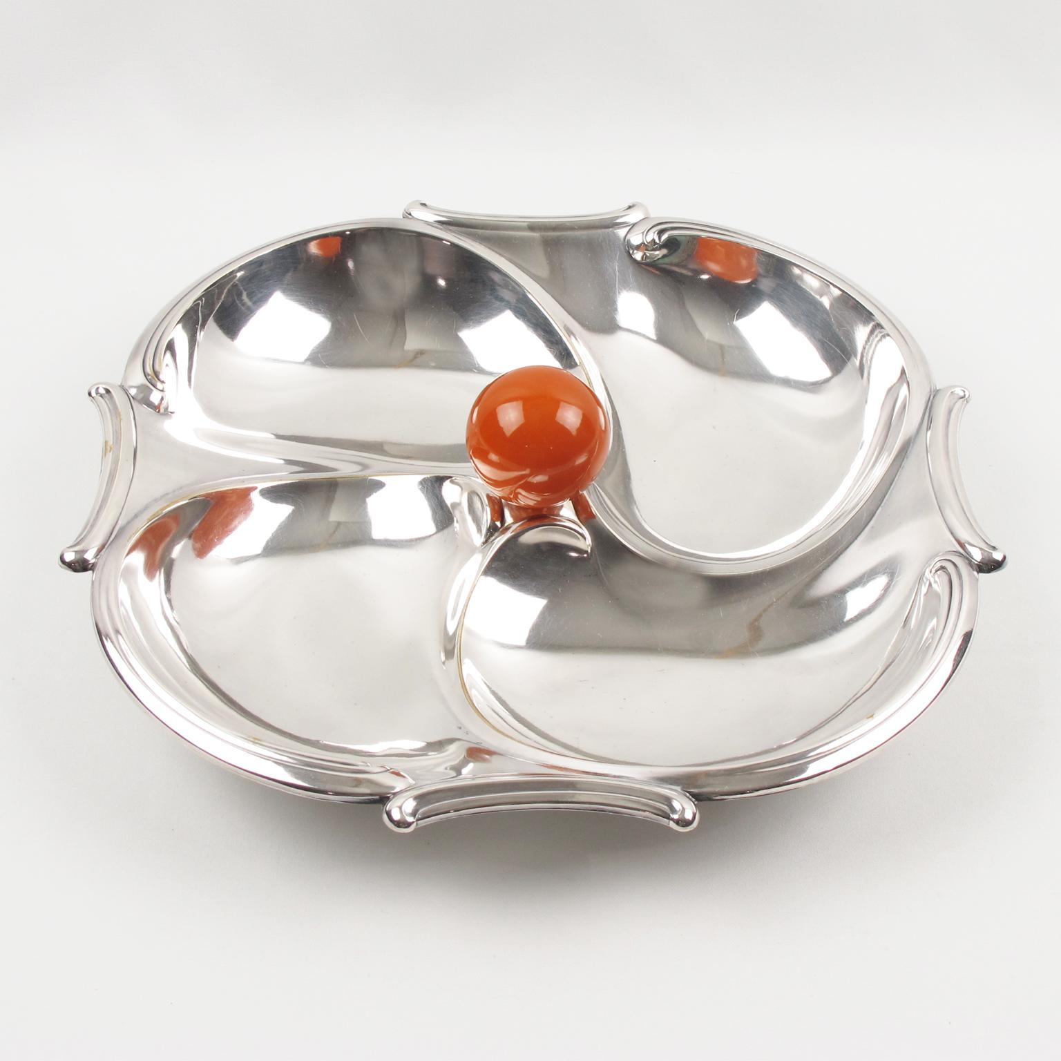 Art Deco Cocktail Silver Plate and Bakelite Barware Tray Set, 1930s 2
