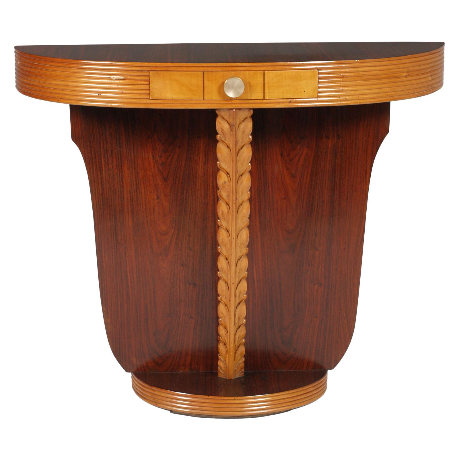Art Deco 1930s Console Paolo Buffa Attributed Carved Maple, Walnut, Wax Polished