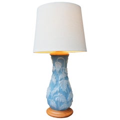 Art Deco 1930s Consolidated Glass White Leaves on a Field of Blue Lamp