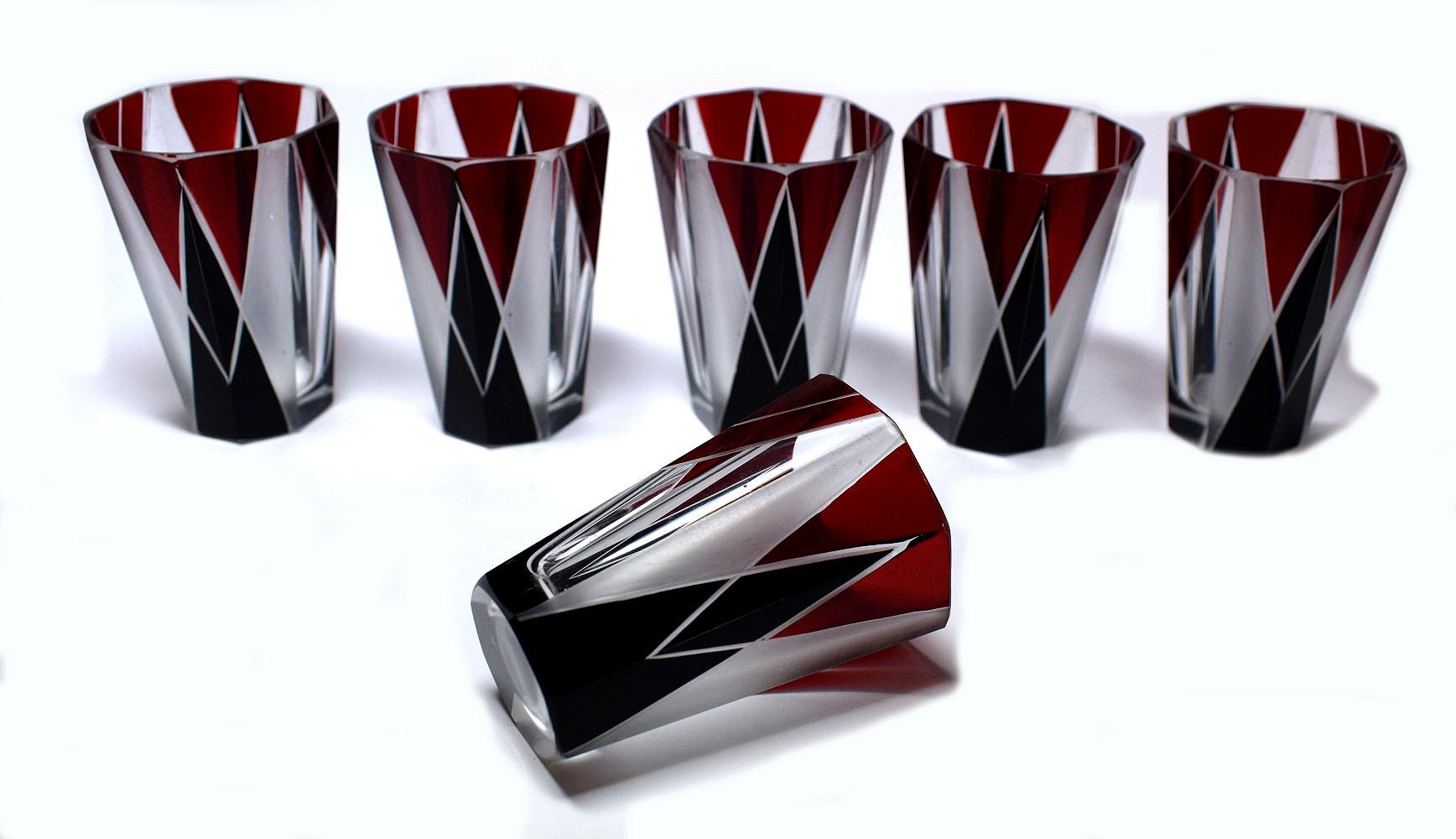 Glass Art Deco 1930s Czech Decanter Set For Sale