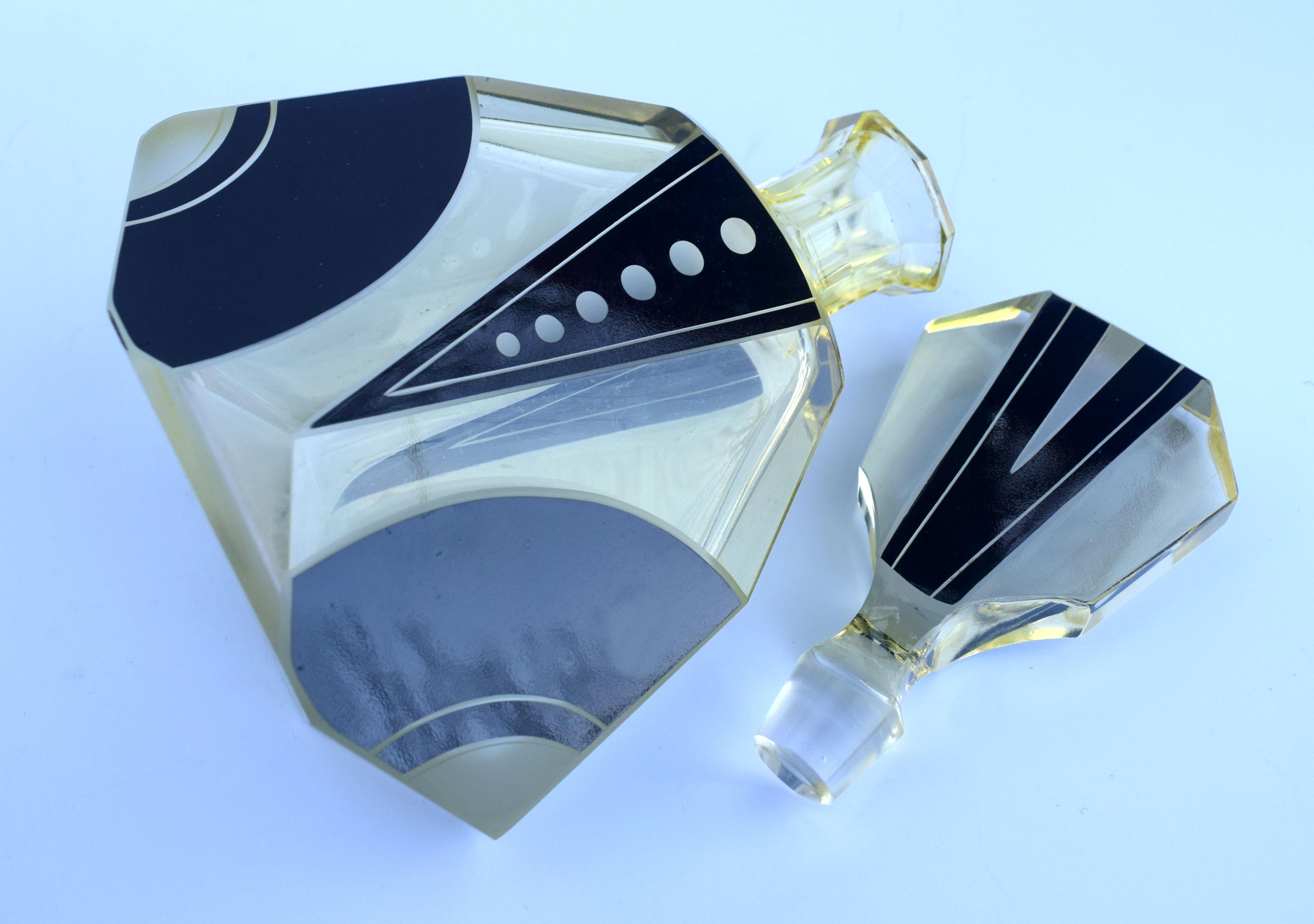 Art Deco 1930s Czech Geometric Glass Decanter Set 5