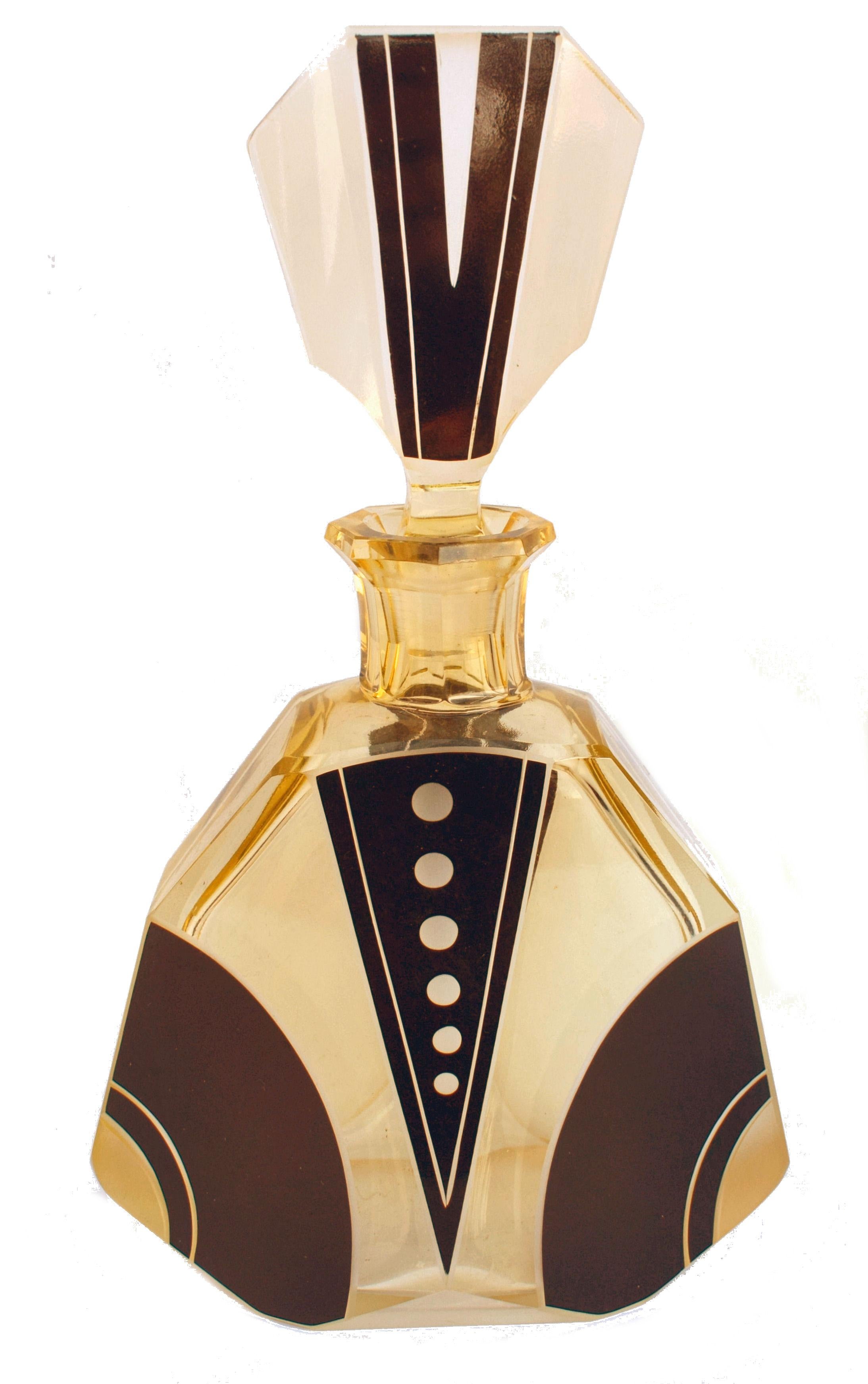 Art Deco 1930s Czech Geometric Glass Decanter Set In Good Condition In Devon, England