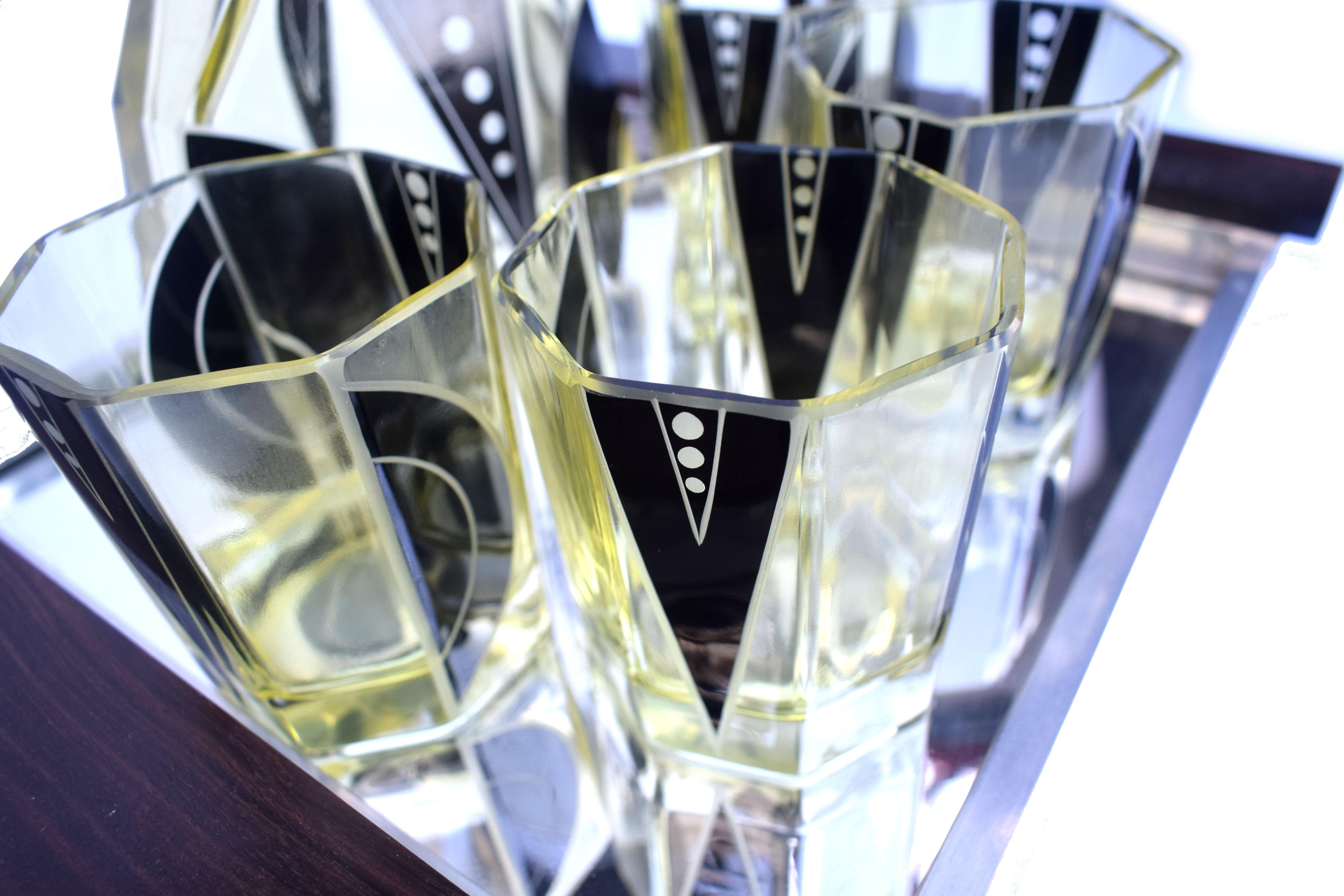 Art Deco 1930s Czech Geometric Glass Decanter Set 2