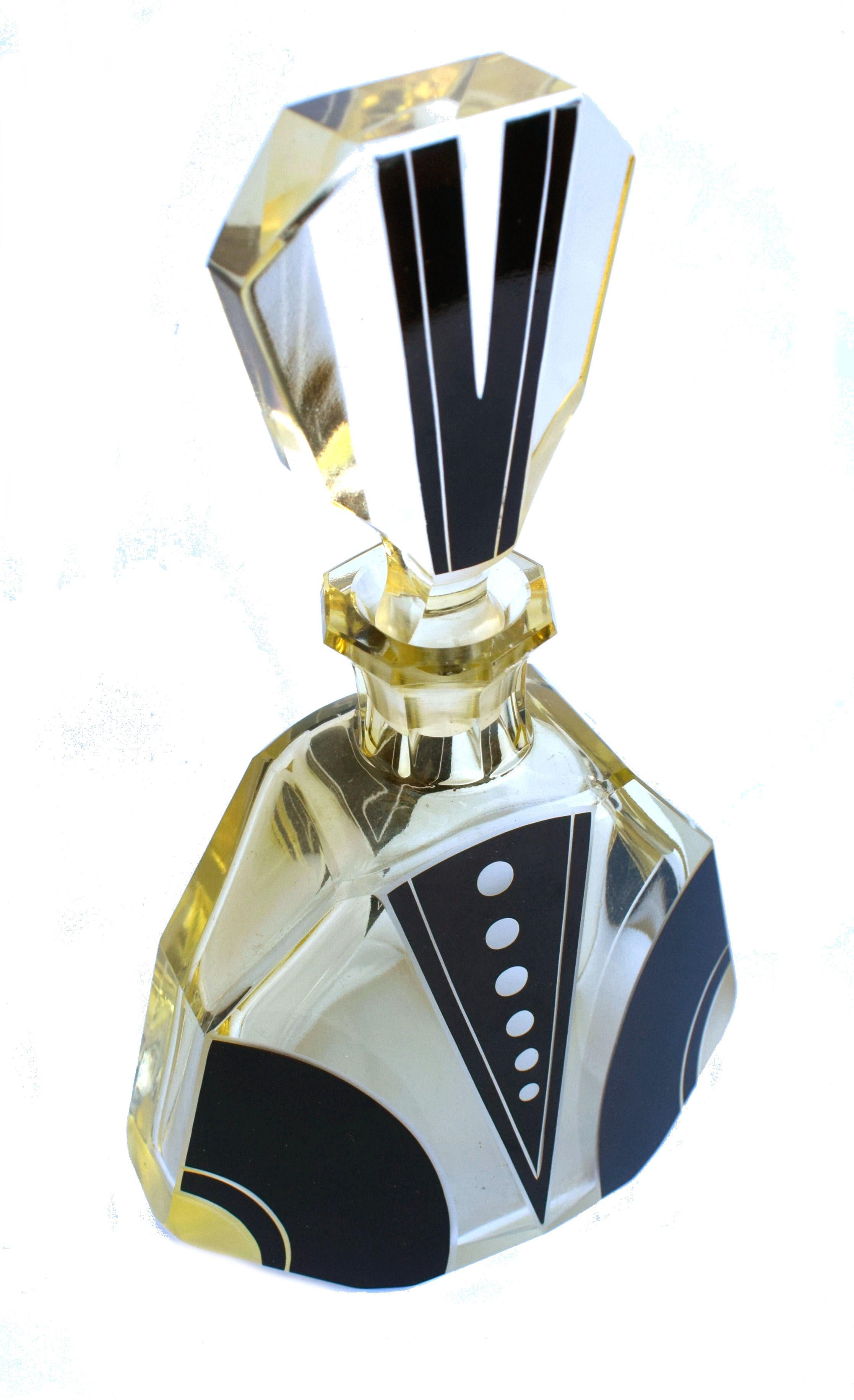 Art Deco 1930s Czech Geometric Glass Decanter Set 3
