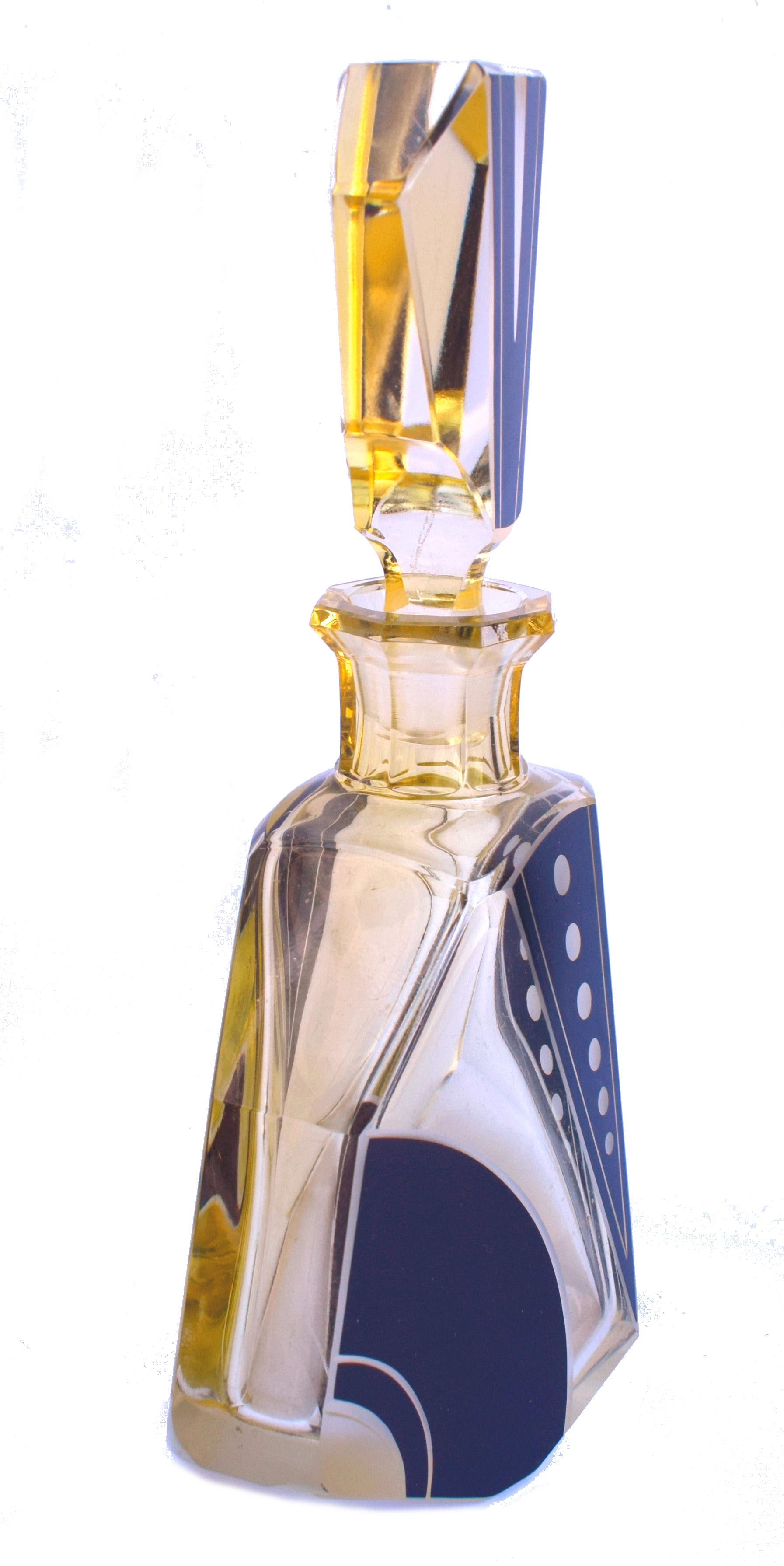 Art Deco 1930s Czech Geometric Glass Decanter Set 4