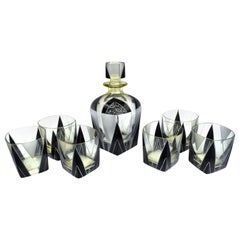 Vintage Art Deco 1930s Czech Geometric Glass Decanter Set