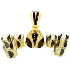 Retro Art Deco 1930s Czech Geometric Glass Decanter Set