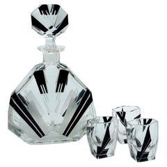 Art Deco 1930s Czech Geometric Glass Decanter Set