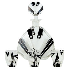 Ensemble de carafes en verre géométrique tchèque Art Déco des années 1930