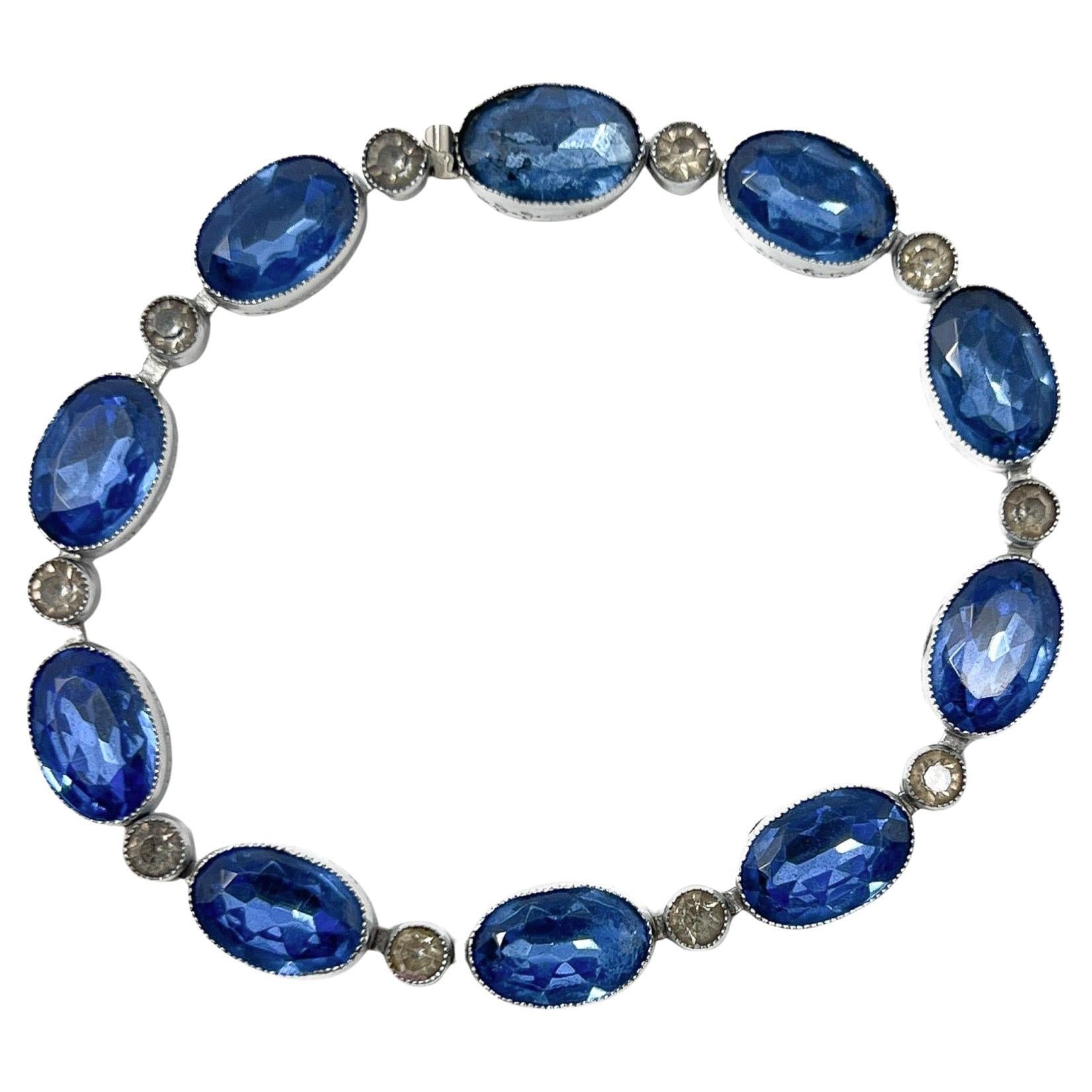 Bracciale d
epoca in vetro blu e pasta cecoslovacca Art Deco 1930 in vendita