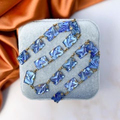 Art Deco 1930s Czechoslovakian Blue Mirror Glass Vintage Necklace