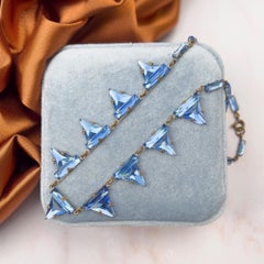 Art Deco 1930s Czechoslovakian Blue Triangular Mirror Glass Vintage Necklace