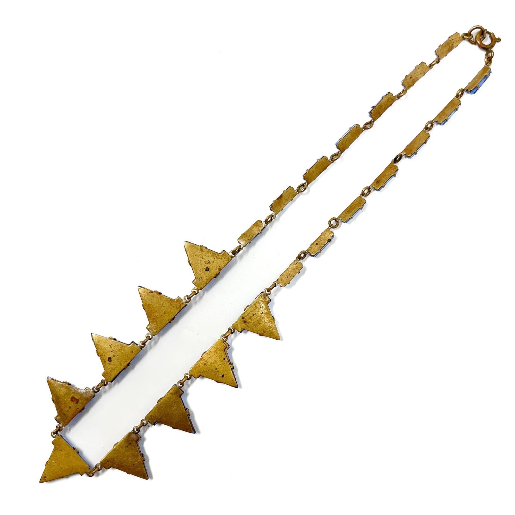 Art Deco Años 30 Checoslovaquia Azul Triangular Espejo Cristal Collar Vintage en venta 3