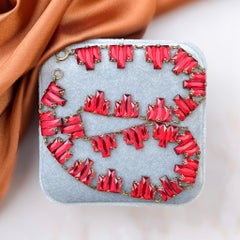 Art Deco 1930s Czechoslovakian Red Mirror Glass Vintage Necklace