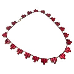 Art Deco 1930s Czechoslovakian Red Mirror Glass Vintage Necklace