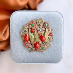 Art Deco 1930s Czechoslovakian Rhinestone and Glass Vintage Floral Brooch